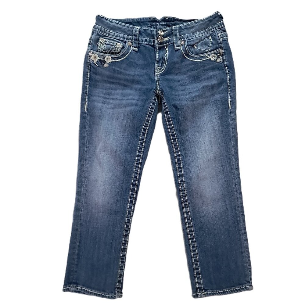VIGOSS Jean The New York Capris Women 29x22, Tag 1/2x21 Blue Denim Flap Pockets